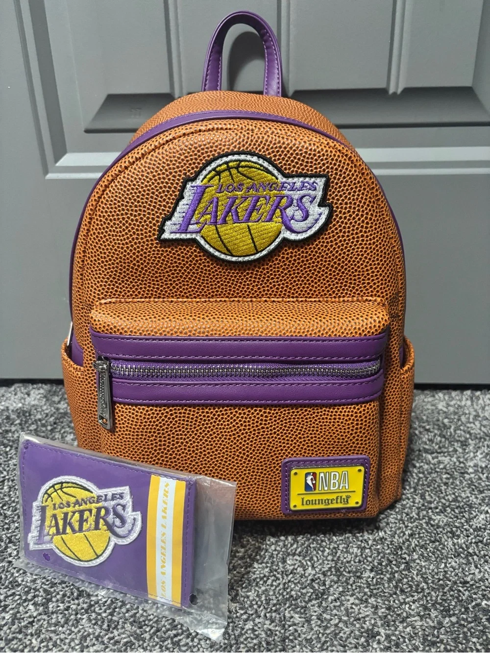 Loungefly Orange & Purple LA Lakers Mini Backpack and cardholder set